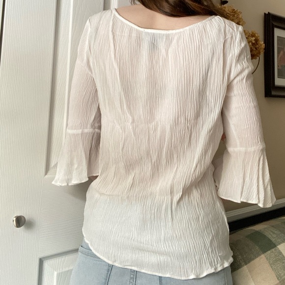 3/4 Flare Sleeve Tie Blouse - Picture 13 of 13